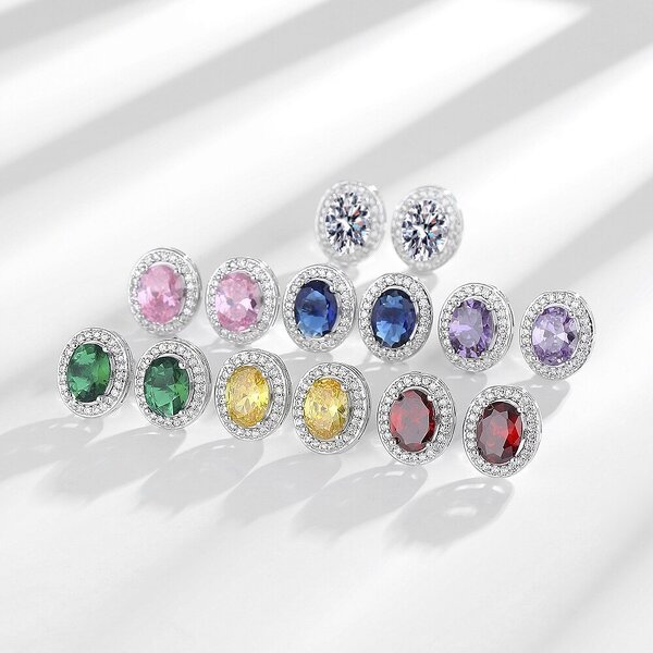 Stud Earrings Manufacturer - Silver-plated Colored Zircon Light Luxury Women