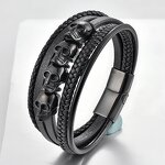 Leather Bracelet Manufacturer - Multi-layer Skull Charm Magnetic Mens Stainless Steel
