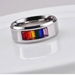 Stainless Steel Ring Manufacturer - 8MM Colorful Zirconia Rainbow Crystal Couple