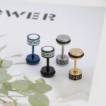 Stud Earrings Manufacturer - Black Vintage Round Barbell Stainless Steel 2 Pcs