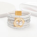 Rhinestone Bracelet Manufacturer - Hand-woven Leather Cord Magnet Clasp Women