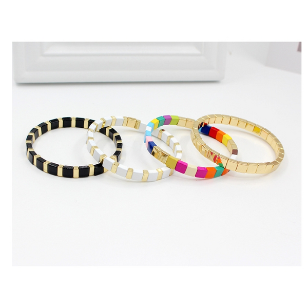 Elastic Bracelet Manufacturer - Square Rainbow Enamel Alloy Bohemian DIY