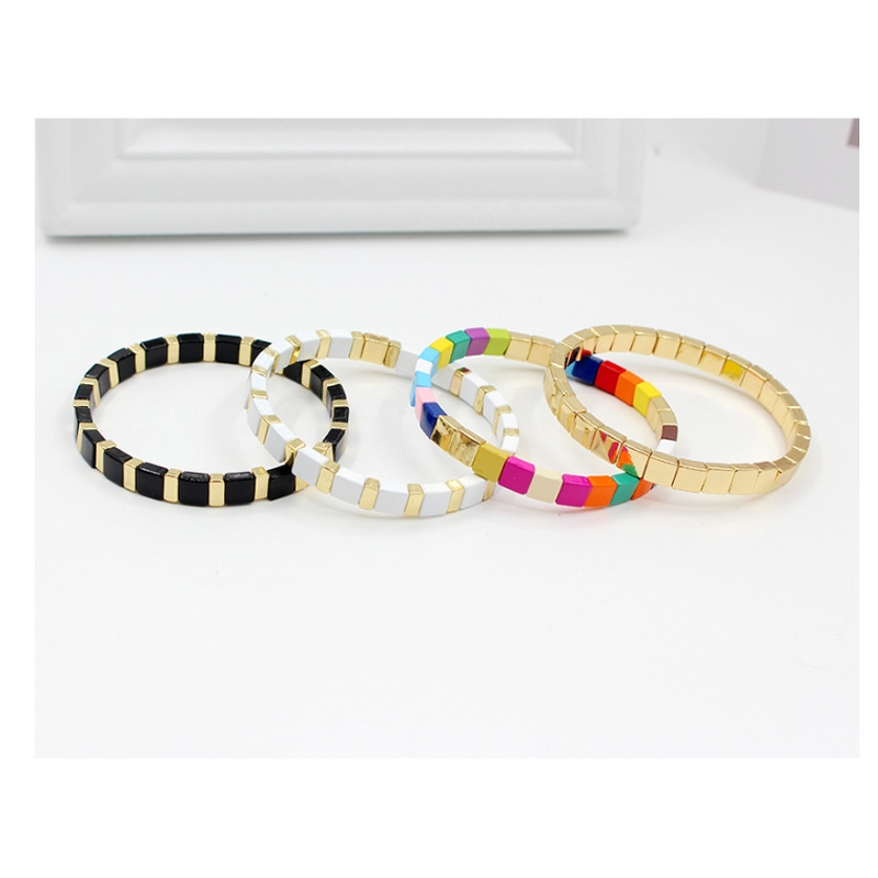 Elastic Bracelet Manufacturer - Square Rainbow Enamel Alloy Bohemian DIY