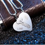 Couple Necklace Manufacturer - Silver I Love You Heart Lock Key Stainless Steel