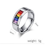 Stainless Steel Ring Manufacturer - 8MM Colorful Zirconia Rainbow Crystal Couple