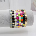 Elastic Bracelet Manufacturer - Square Rainbow Enamel Alloy Bohemian DIY