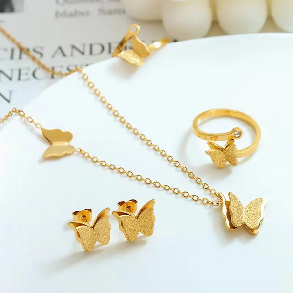 Jewelry Set Manufacturer - 3pcs Zircon Butterfly Necklace Bracelet Hoop Earrings Women