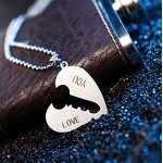Couple Necklace Manufacturer - Silver I Love You Heart Lock Key Stainless Steel