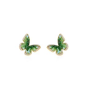 Crystal Earrings Manufacturer - Butterfly Fairy Gradient Green Shiny Small Fresh