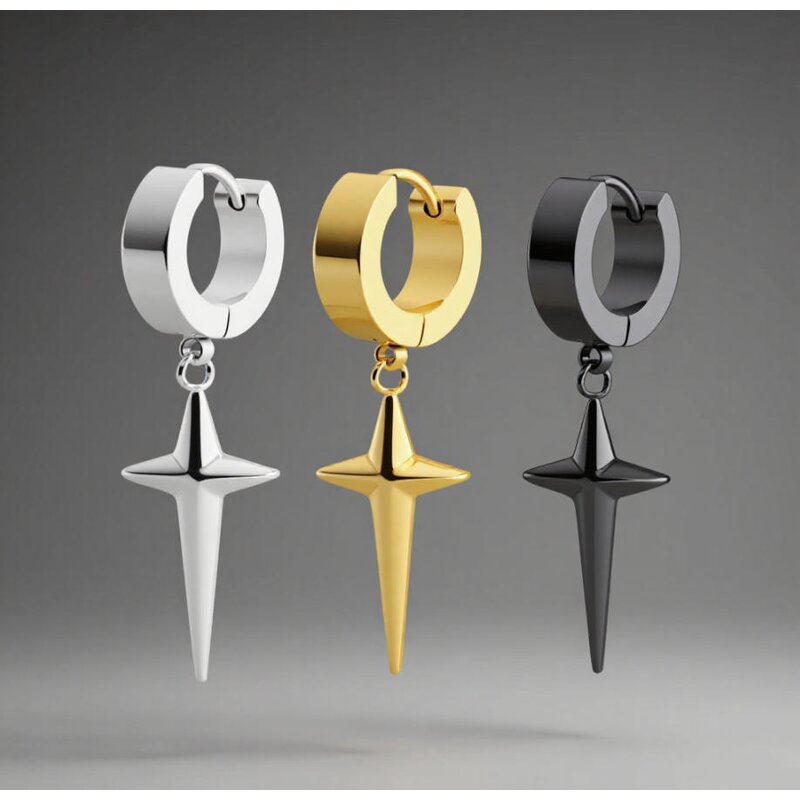 Ear Buckle Earrings Manufacturer - Round Versatile Niche Cross Stainless Steel Mens