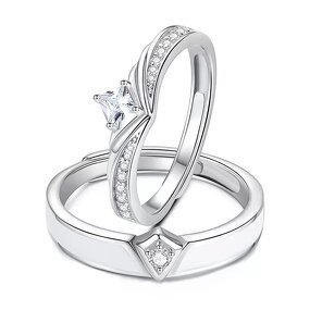 Couple Rings Manufacturer - Princess Knight Silver Plated Zircon Engagement Resizable