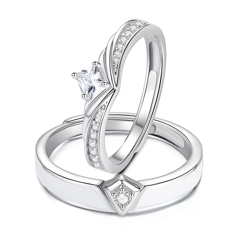 Couple Rings Manufacturer - Princess Knight Silver Plated Zircon Engagement Resizable