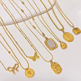 Link Necklace Manufacturer - Non-Fading Flower Cubic Zirconia Gold Plated Titanium Steel