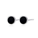 Stud Earrings Manufacturer - Stainless Steel Black Round Inlay Mens 2 Pcs