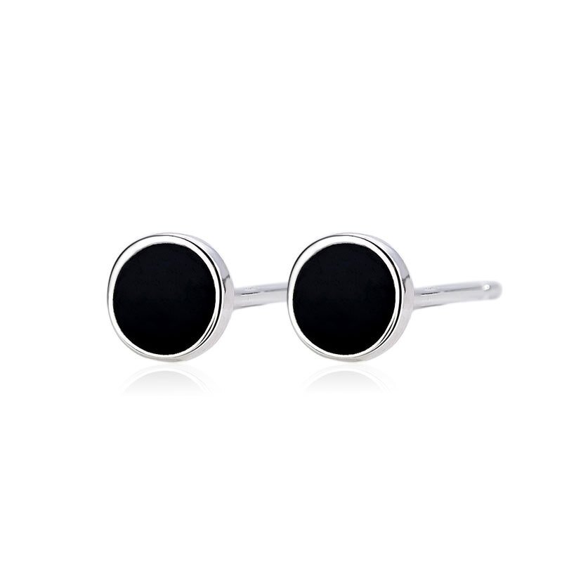Stud Earrings Manufacturer - Stainless Steel Black Round Inlay Mens 2 Pcs