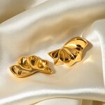 Stud Earrings Manufacturer - Floral Petal Gold Silver Big Matte Half Flower Women