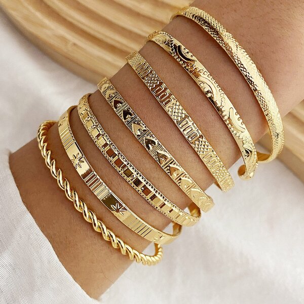 Bracelet Set Manufacturer - 7Pcs 18k Gold Plated Punk Women Wholesale Jewelry