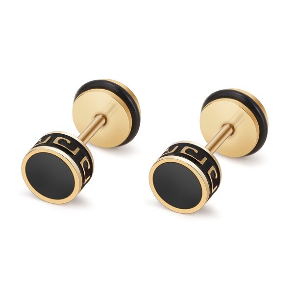 Stud Earrings Manufacturer - Black Vintage Round Barbell Stainless Steel 2 Pcs