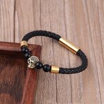 Leather Bracelet Manufacturer - Ghost Head Zircon Glass Stone Unisex Stainless Steel