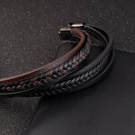 Bangle Bracelet Manufacturer - Stainless Steel Black Color Leather Mens Jewelry
