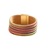 Leather Bracelet Manufacturer - Wide Diamond Magnetic Clasp Exaggerated Fashion