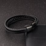 Bangle Bracelet Manufacturer - Stainless Steel Black Color Leather Mens Jewelry