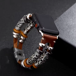 Watch Band Manufacturer - Stainless Steel Wooden Bead Leather Strap Smart Watch