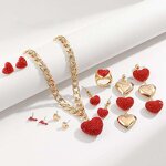 Jewelry Set Manufacturer - 18K Gold Red Heart Zircon Necklace Earrings Ring