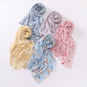 Headscarf Manufacturer - Pearl Chiffon Printed Floral Oil Painting Style Women Muslim Shawl Hijab
