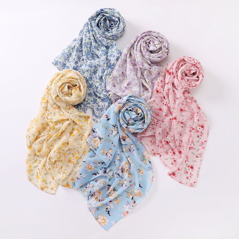 Headscarf Manufacturer - Pearl Chiffon Printed Floral Oil Painting Style Women Muslim Shawl Hijab