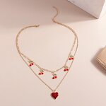 Collar Necklace Manufacturer - Red Tiered Cherry Tassel Gold Plated Love Heart Women Summer Party Gift