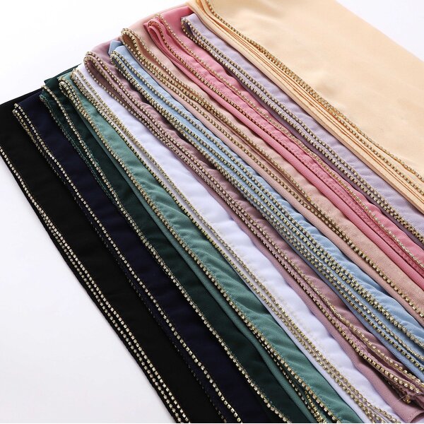 Hijab Manufacturer - Diamond Claw Chain Pearl Chiffon Long Malaysia Indonesia Women Scarf Wholesale
