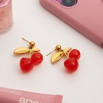 Dangle Earrings Manufacturer - 18K Gold Stainless Steel Acrylic Cherry Sweet Cute Women Fashion