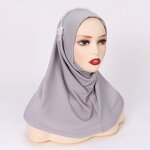 Headscarf Manufacturer - Solid Crystal Hemp Pearl Flower Hui Ethnic Middle Eastern Muslim Hijab