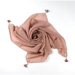 Headscarf Manufacturer - Solid Pearl Chiffon Square Muslim Floral Tassel Women Hijab Scarf