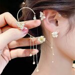 Cuff Jewelry Manufacturer - Gold Plated Butterfly Zircon Flower Long Tassel Non-Piercing Girls Trendy