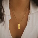 Pendant Necklace Manufacturer - 24K Gold Plated Blank Bar Custom Engraved Letter Punk Unisex