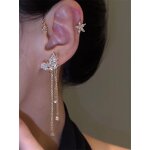 Cuff Jewelry Manufacturer - Gold Plated Butterfly Zircon Flower Long Tassel Non-Piercing Girls Trendy