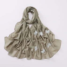 Scarves Manufacturer - Cross Border Pearl Chiffon Butterfly Hui Malaysian Muslim Women Headscarf