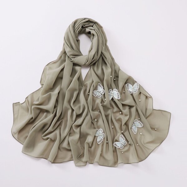Scarves Manufacturer - Cross Border Pearl Chiffon Butterfly Hui Malaysian Muslim Women Headscarf