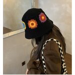 Bucket Hat Manufacturer - Women Handmade Woolen Knitted Flower Big Head Autumn Winter Fishing Hat