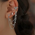 Cuff Earrings Manufacturer - Gold Plated Butterfly Heart Long Tassel Non-Piercing Women Trendy Jewelry