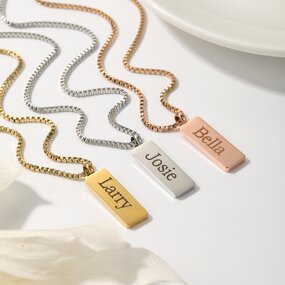 Pendant Necklace Manufacturer - 24K Gold Plated Blank Bar Custom Engraved Letter Punk Unisex