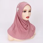 Headscarf Manufacturer - Solid Crystal Hemp Pearl Flower Hui Ethnic Middle Eastern Muslim Hijab
