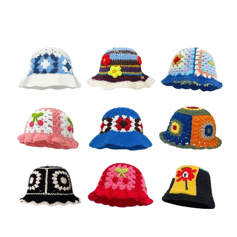 Bucket Hat Manufacturer - Women Handmade Woolen Knitted Flower Big Head Autumn Winter Fishing Hat