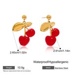 Dangle Earrings Manufacturer - 18K Gold Stainless Steel Acrylic Cherry Sweet Cute Women Fashion