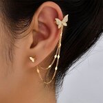 Cuff Earrings Manufacturer - Gold Plated Butterfly Heart Long Tassel Non-Piercing Women Trendy Jewelry