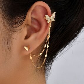 Cuff Earrings Manufacturer - Gold Plated Butterfly Heart Long Tassel Non-Piercing Women Trendy Jewelry