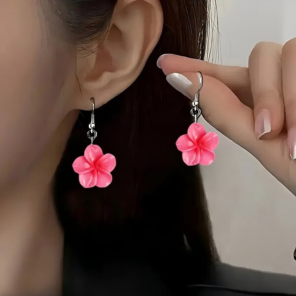 Drop Earrings Manufacturer - Hawaiian Beach Plastic Flower Stylish Summer Women Girls Fashion Jewelry