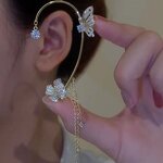 Cuff Jewelry Manufacturer - Gold Plated Butterfly Zircon Flower Long Tassel Non-Piercing Girls Trendy
